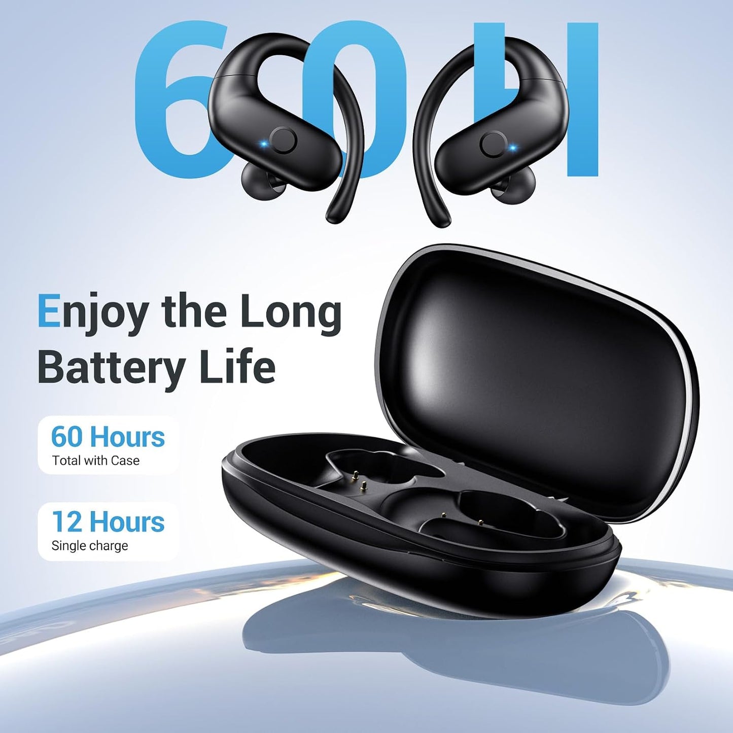 Sport Wireless Earbuds,60Hrs BT5.4 ENC IPX7 Waterproof Earhooks Deep Bass