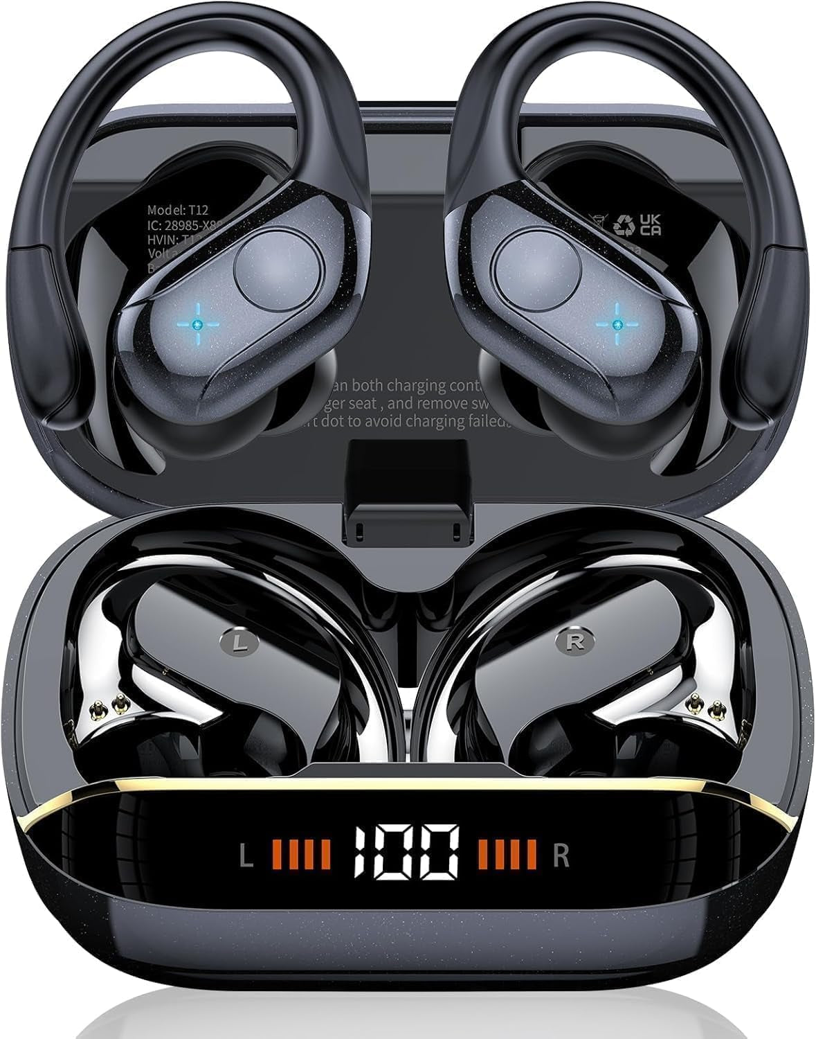 75H Sports Wireless Earbuds Bluetooth 5.4 Headphones Stereo Deep Bass,Black