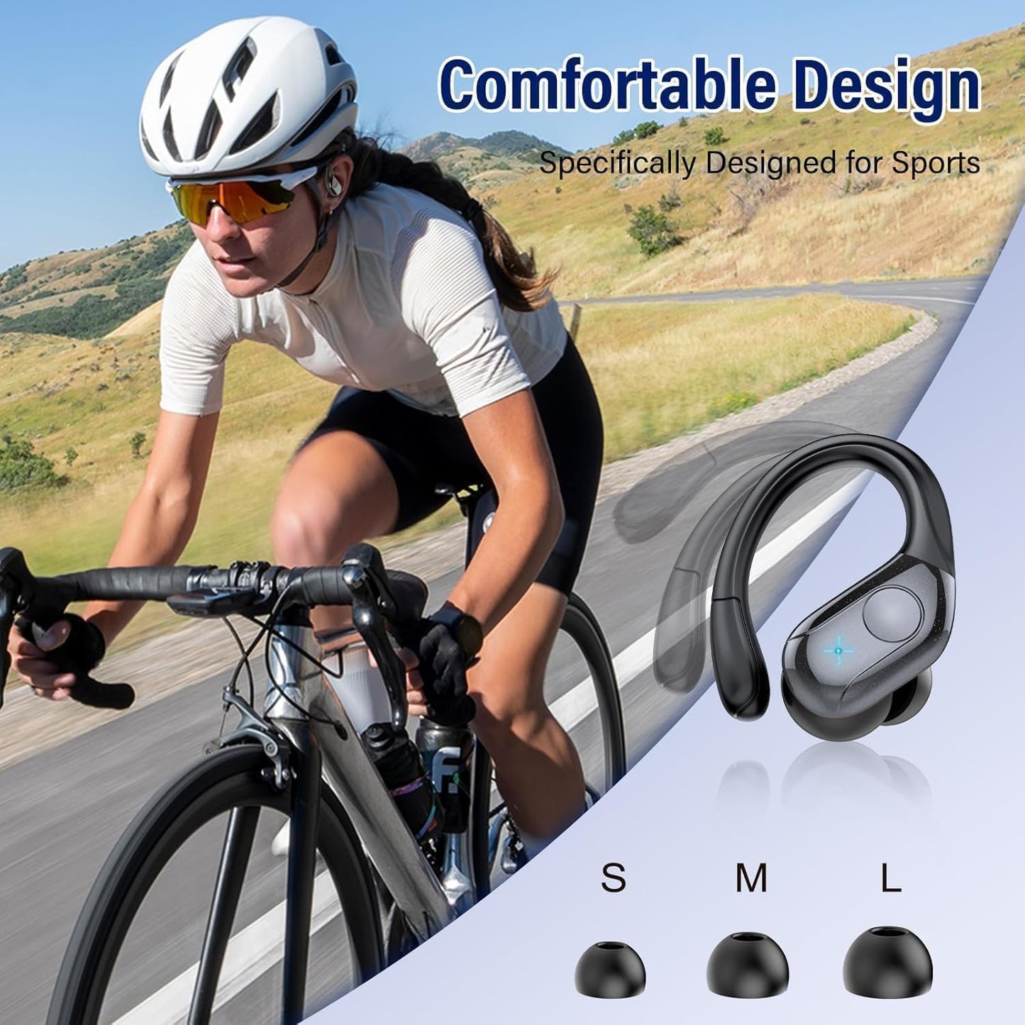 75H Sports Wireless Earbuds Bluetooth 5.4 Headphones Stereo Deep Bass,Black