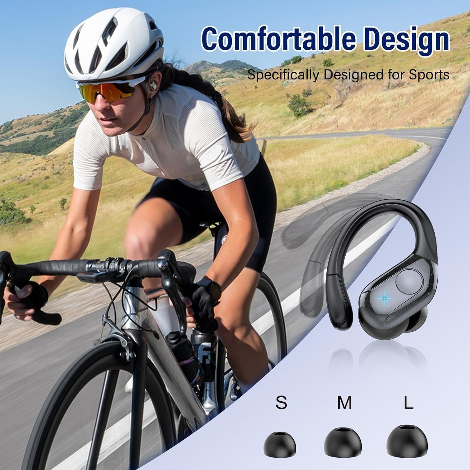 75H Sports Wireless Earbuds Bluetooth 5.4 Headphones Stereo Deep Bass,Black