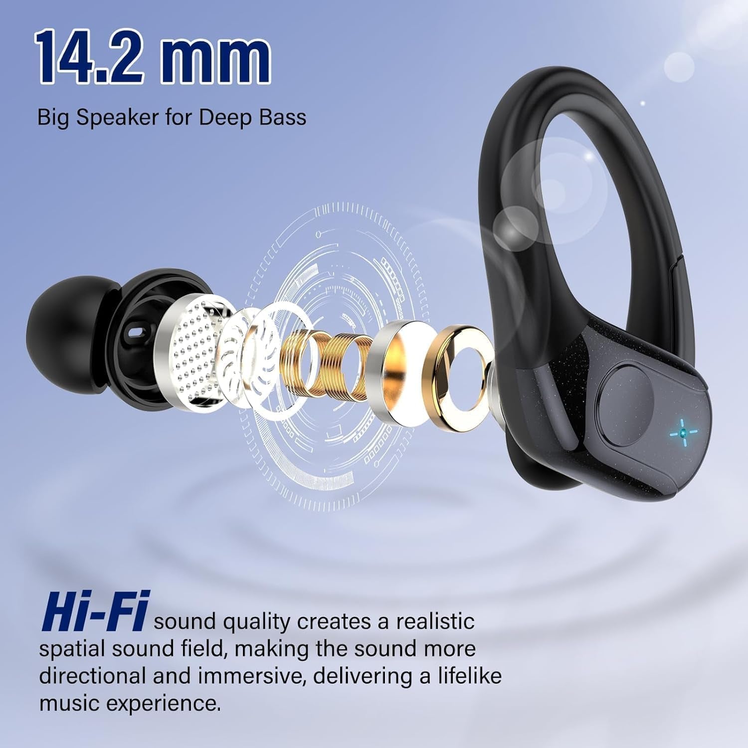 75H Sports Wireless Earbuds Bluetooth 5.4 Headphones Stereo Deep Bass,Black