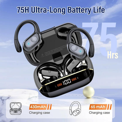 75H Sports Wireless Earbuds Bluetooth 5.4 Headphones Stereo Deep Bass,Black